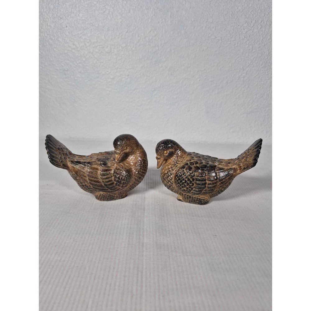 Vtg Ceramic Quail Partridge Bird Figurine Pair Made in Japan Brown Speckled